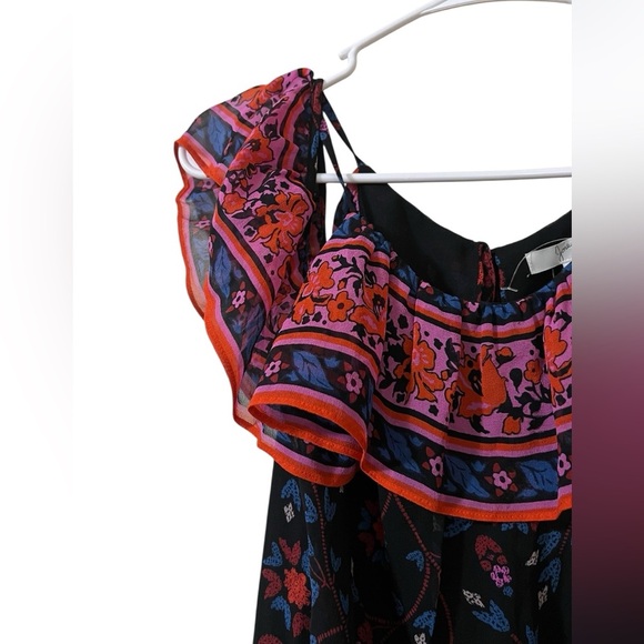 Joie NWT 100% silk high low hem floral ruffle midi dress black pink red blue - Picture 8 of 16